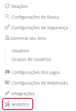 Menu Configurações do ambiente com a opção Analytics destacada