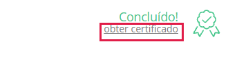 Página do curso concluído com o link obter certificado destacado