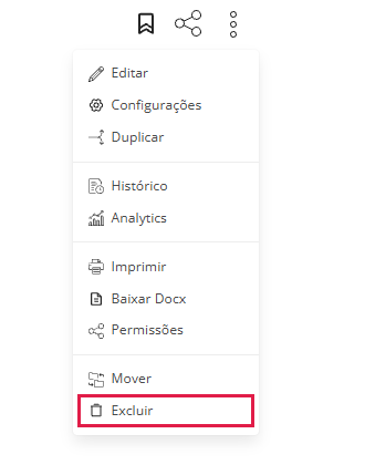 Menu de um artigo com a opção Excluir destacada