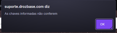 Aviso As chaves informadas não conferem