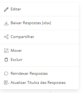 Menu do formulário com Baixar Respostas (xlsx)