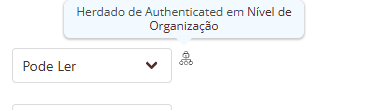 Aviso Herdado de Authenticated em Nível de Organização ao lado de um seletor