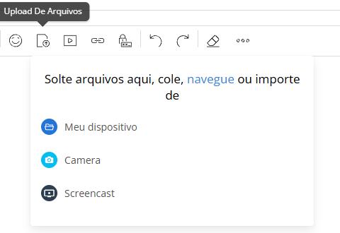 Upload de Arquivos com Meu dispositivo, Camera e Screencast