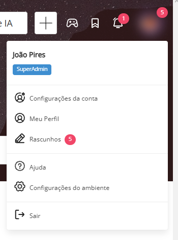 Menu da foto aberto