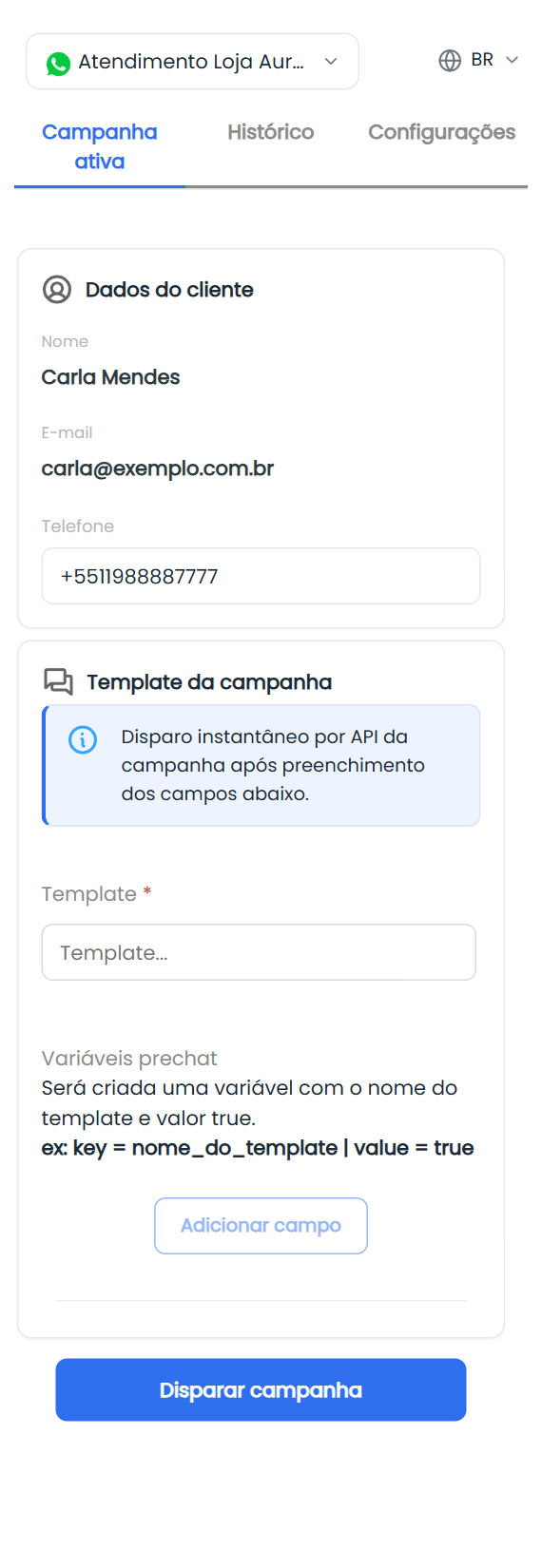 Droz Messaging na barra lateral de um ticket