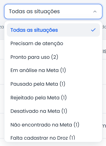Filtro de situação da aba Templates