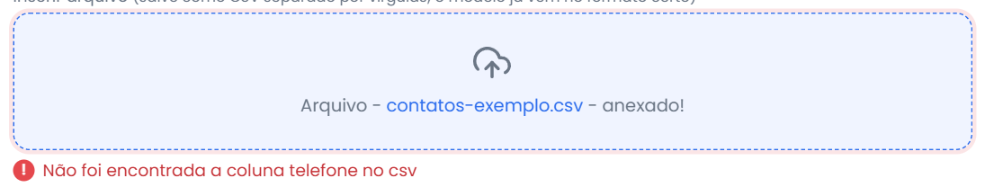 Erro mostrado logo abaixo do campo com problema