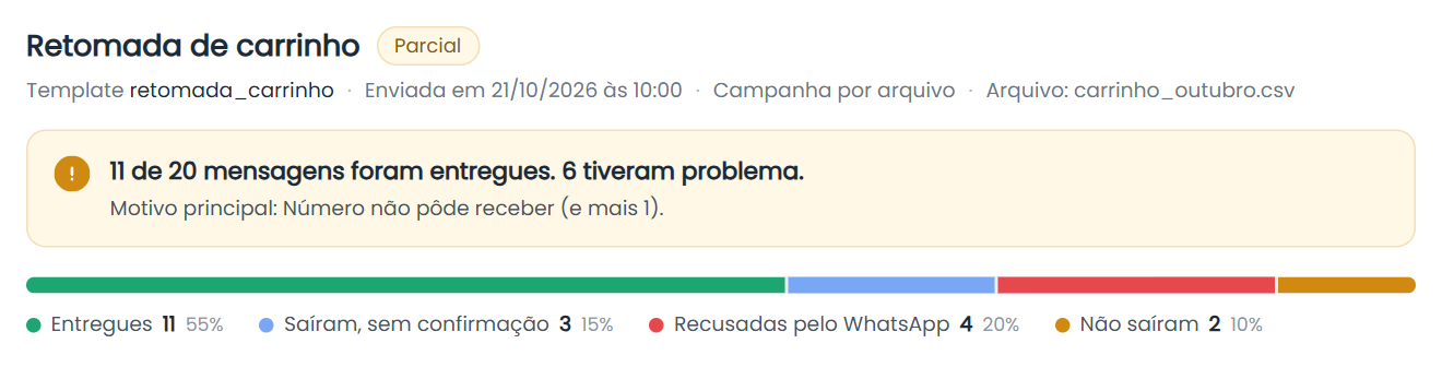 Topo do Veja mais com o resultado da campanha e a barra de quanto chegou