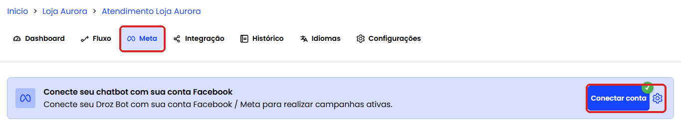 Aba Meta do bot com o botão Conectar conta