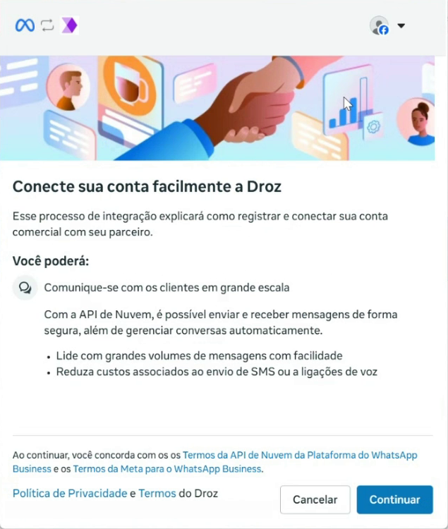 Janela da Meta: Conecte sua conta facilmente a Droz