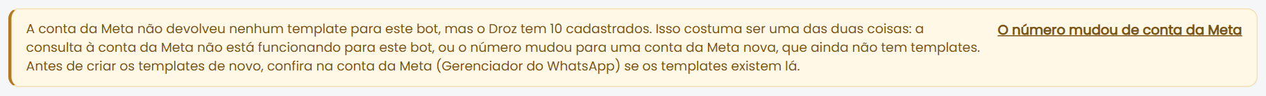Aviso de conta da Meta sem templates